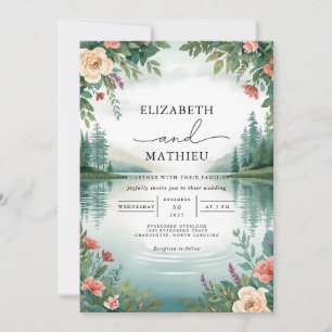 Misty Lake Floral Landschap Wedding Kaart
