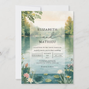 Misty Lake Floral Romance bruiloft Kaart