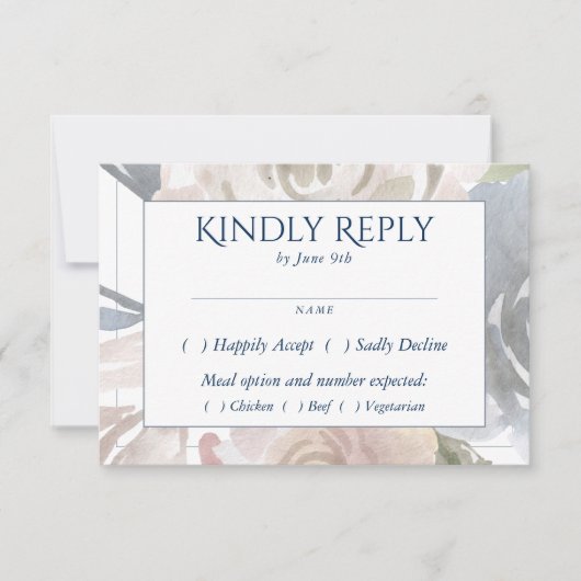 Misty Lake | Mooie zachte stoffige Hued bloemenboo RSVP Kaartje (Voorkant)