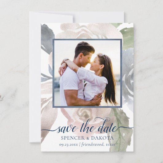 Misty Lake | Mooie zachte stoffige Hued bloemfoto Save The Date (Voorkant)