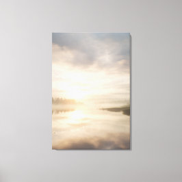 Misty Lake Sunrise Golden Reflection Canvas Afdruk
