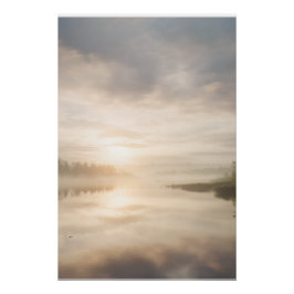 Misty Lake Sunrise Golden Reflection Perfect Poster