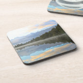 Misty Lake Trees Reflection Tranquil Natuur Foto Bier Onderzetter (Linkerzijde)