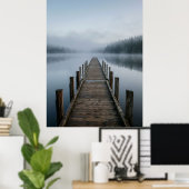 Misty Lake Wooden Pier Calm View Poster (Thuiskantoor)