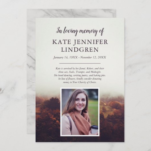 Misty Landscape - Foto - In Loving Memory Programmakaart (Voorkant / Achterkant)