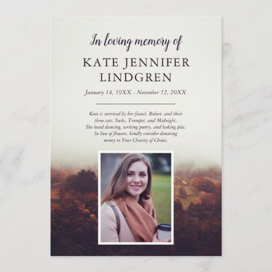 Misty Landscape - Foto - In Loving Memory Programmakaart (Voorkant)