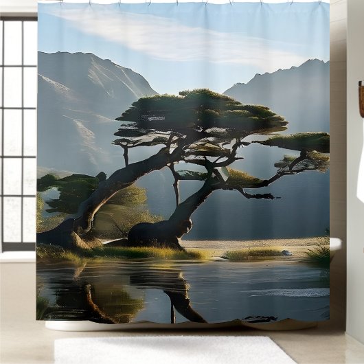 Misty Landscape Scene Pine Tree Outdoor-thema Douchegordijn