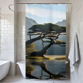 Misty Landscape Scene Pine Tree Outdoor-thema Douchegordijn