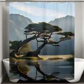 Misty Landscape Scene Pine Tree Outdoor-thema Douchegordijn