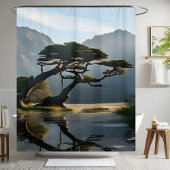 Misty Landscape Scene Pine Tree Outdoor-thema Douchegordijn