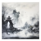 Misty Landschap Inkt Schilderen Foto Afdruk (Voorkant)