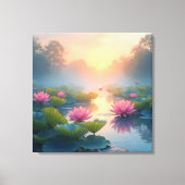 Misty Lotus Pond bij zonsopgang Canvas Afdruk (Voorkant)