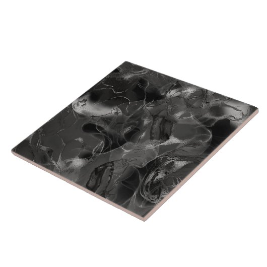 Misty Marble Abstract Pattern Dark B&W ID705a Tegeltje (Zijkant)