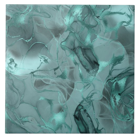 Misty Marble Abstract Pattern Dark Teal ID705a Tegeltje (Voorkant)