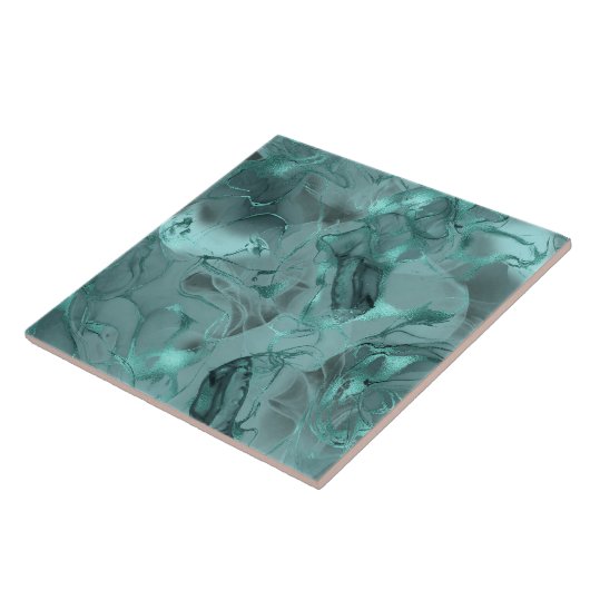 Misty Marble Abstract Pattern Dark Teal ID705a Tegeltje (Zijkant)