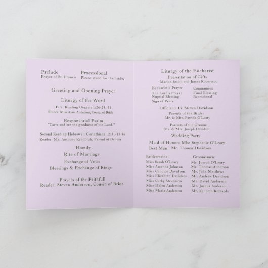 Misty Mauve & Green Nuptial Mass met foto Programma (Binnen)