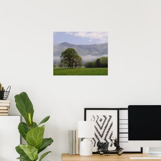 Misty meadow en Rich Mountain, Cades Cove, Poster (Thuiskantoor)