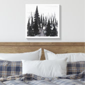 Misty Monochrome Pine Forest Waterverf Art Print (Insitu (Slaapkamer))