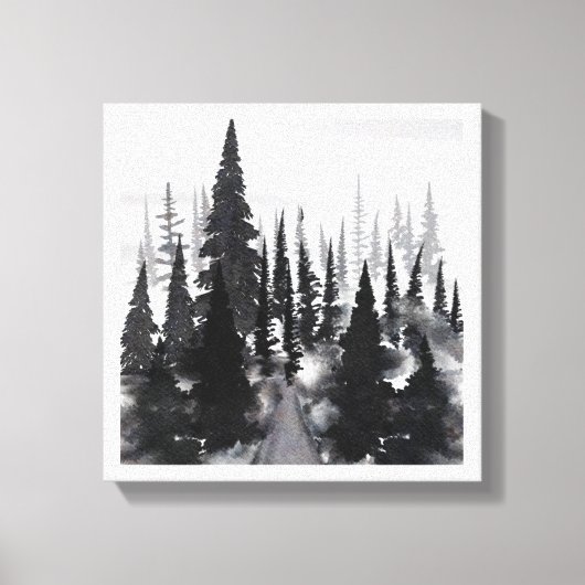 Misty Monochrome Pine Forest Waterverf Art Print (Voorkant)