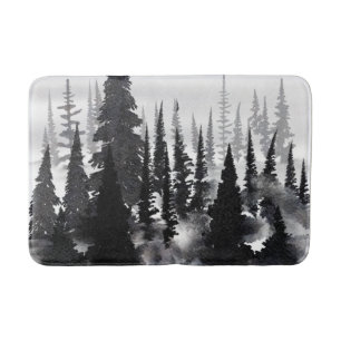Misty Monochrome Pine Forest Waterverf Art Print Badmat
