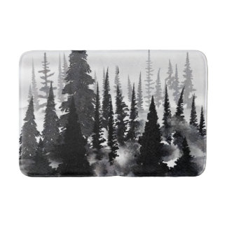 Misty Monochrome Pine Forest Waterverf Art Print Badmat