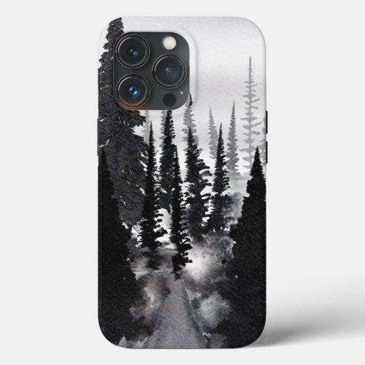 Misty Monochrome Pine Forest Waterverf Art Print Case-Mate iPhone Case (Achterkant)