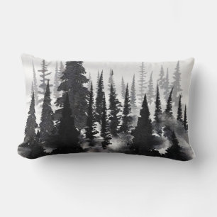Misty Monochrome Pine Forest Waterverf Art Print Kussen