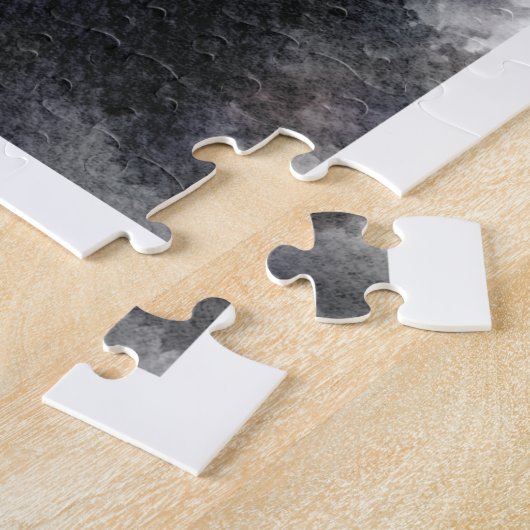 Misty Monochrome Pine Forest Waterverf Art Print Legpuzzel (Zijkant)