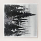Misty Monochrome Pine Forest Waterverf Art Print Legpuzzel (Horizontaal)