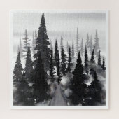 Misty Monochrome Pine Forest Waterverf Art Print Legpuzzel (Verticaal)
