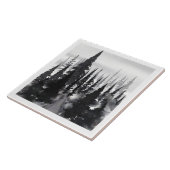 Misty Monochrome Pine Forest Waterverf Art Print Tegeltje (Zijkant)