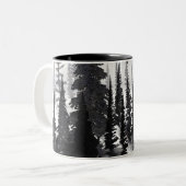 Misty Monochrome Pine Forest Waterverf Art Print Tweekleurige Koffiemok (Voorkant links)