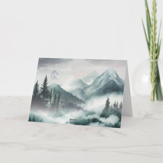 Misty Moonlight Mountain Forest Bossen bruiloft Bedankkaart (Achterkant)