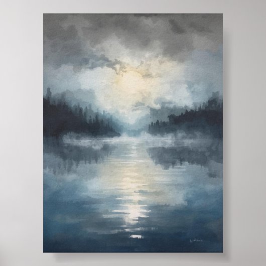 Misty Moonlit Lake Poster (Voorkant)