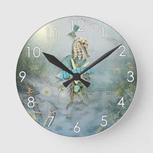 Misty Morning Beach seahorse anchor nautical Ronde Klok (Voorkant)