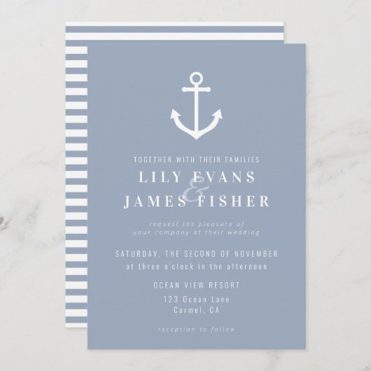 Misty Morning Blue Grey Nautical Anchor Weddenscha Kaart (Voorkant / Achterkant)