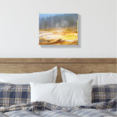Misty Morning Geyser: een Yellowstone Wonderland Canvas Afdruk (Insitu (Slaapkamer))