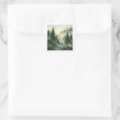 Misty morning in pine forest aesthetic vierkante sticker (Tas)