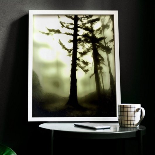 Misty Morning Monotone Forest Landscape Art Canvas Afdruk