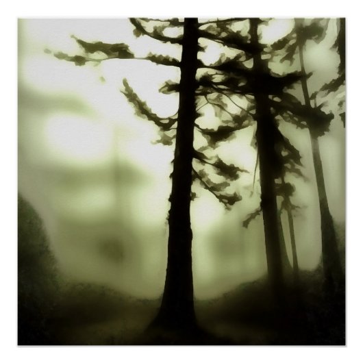 Misty Morning Monotone Forest Landscape Art Perfect Poster (Voorkant)
