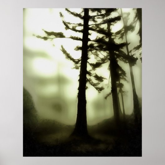 Misty Morning Monotone Forest Landscape Art Poster (Voorkant)