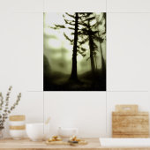 Misty Morning Monotone Forest Landscape Art Poster (Keuken)