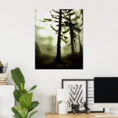 Misty Morning Monotone Forest Landscape Art Poster (Thuiskantoor)