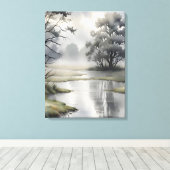 Misty Morning River Canvas Afdruk (Insitu (Houten vloer))