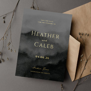Misty Mountain Black Gold Bruiloft Save the Date Folie Uitnodiging