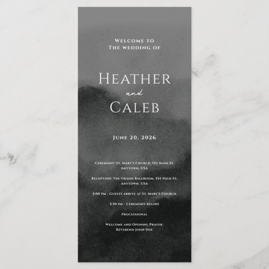 Misty Mountain Black Waterverf bruiloft Programmakaart (Voorkant)