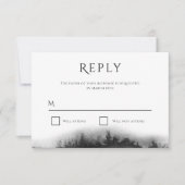 Misty Mountain Black Waterverf bruiloft RSVP Kaartje (Voorkant)