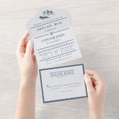 Misty Mountain Blue Grey White Elegant All In One Uitnodiging (Afscheurbaar)