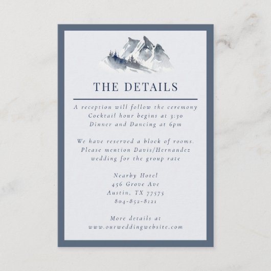 Misty Mountain Blue Grey White Elegant Border Informatiekaartje (Voorkant)