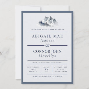 Misty Mountain Blue Grey White Elegant Border Kaart